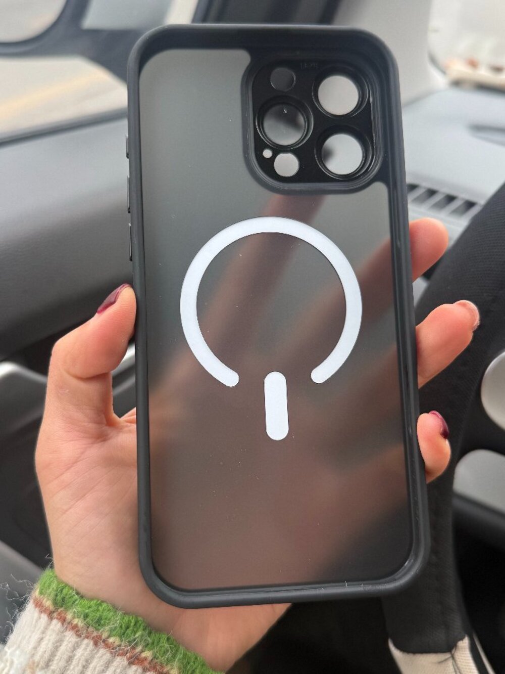 MagSafe Frosted Clear iPhone Case with Black Bumper